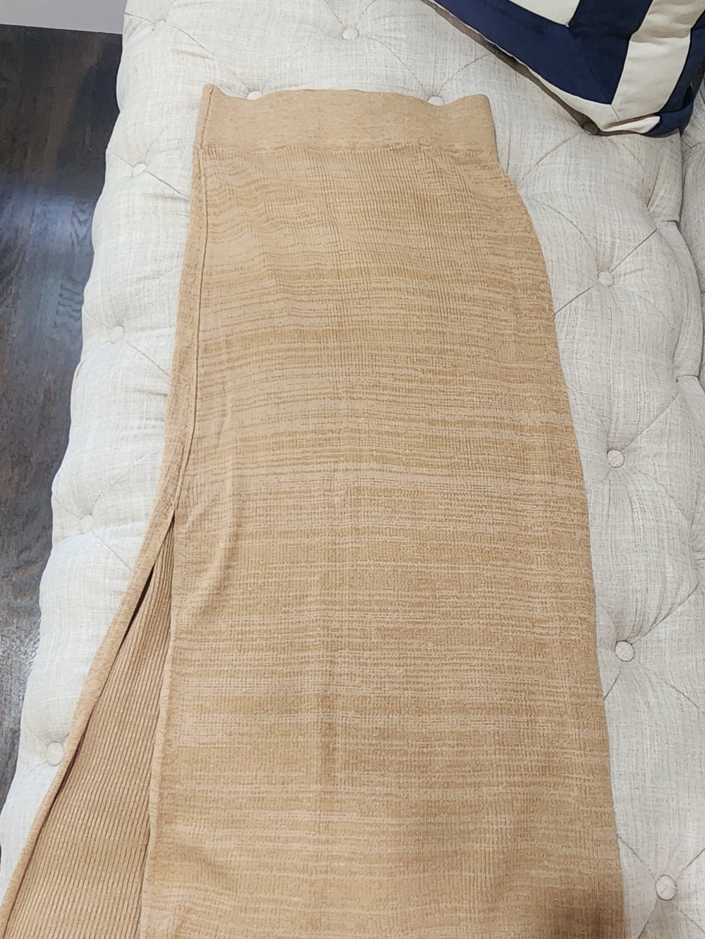 Free People Tan Ribbed Midi Skirt with Side Slit